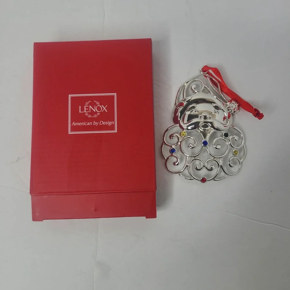 Lenox Sparkle And Scroll Multi-Crystal Santa Silverplate Christmas Ornament